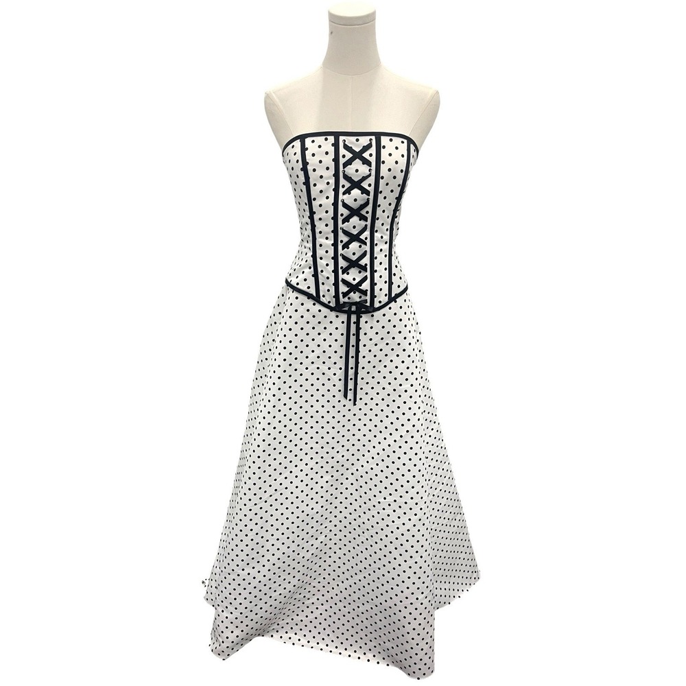 Vintage Jessica McClintock Gunne Sax Strapless Polka Dot Corset Formal Gown Sz 6